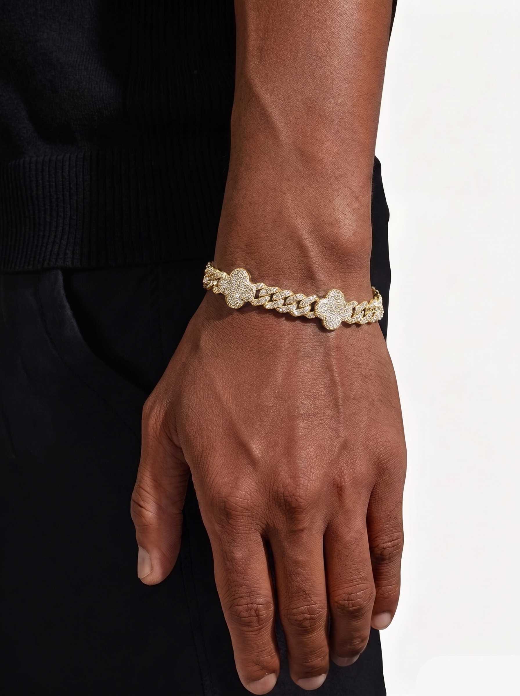 8MM Four Leaf Moissanite Cuban Link Bracelet 14K Gold (view 6 of 12)