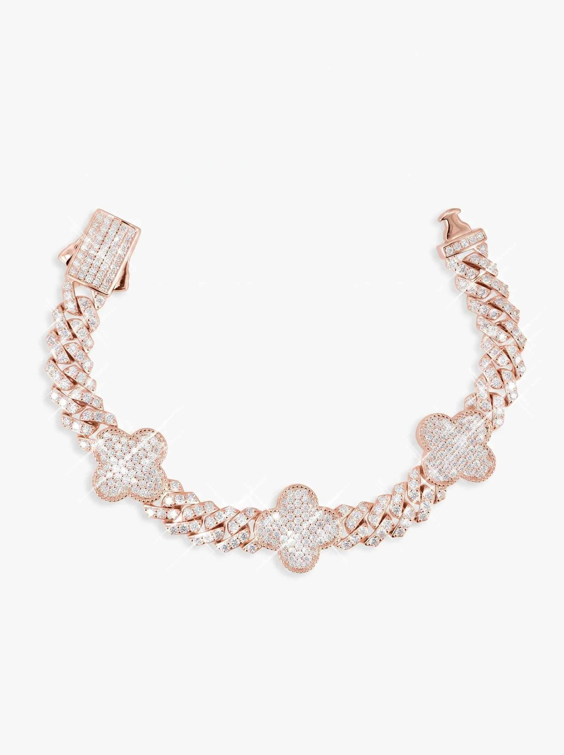 8MM Four Leaf Moissanite Cuban Link Bracelet 14K Gold (view 9 of 12)