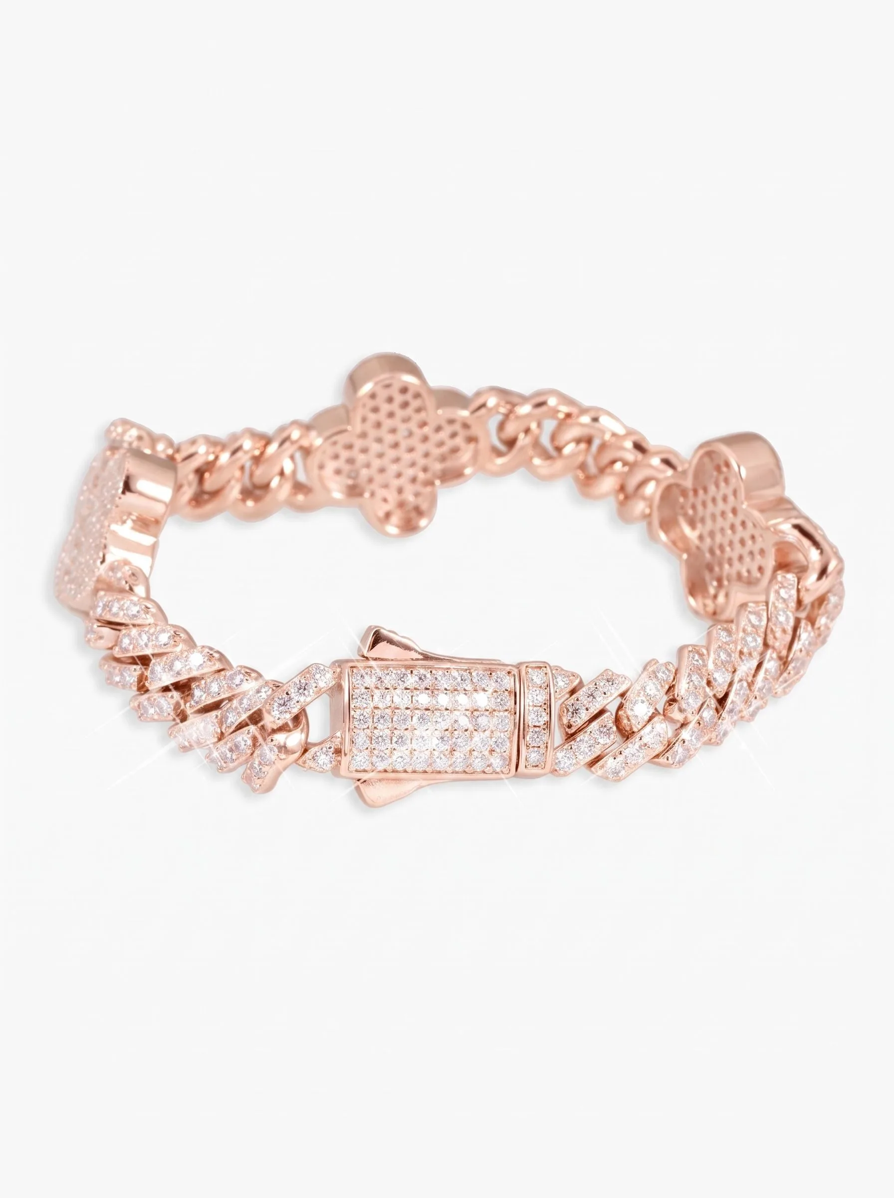 8MM Four Leaf Moissanite Cuban Link Bracelet 14K Gold (view 10 of 12)