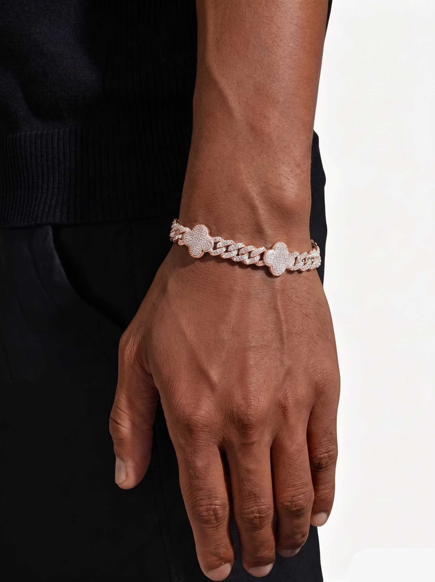 8MM Four Leaf Moissanite Cuban Link Bracelet 14K Gold (view 11 of 12)