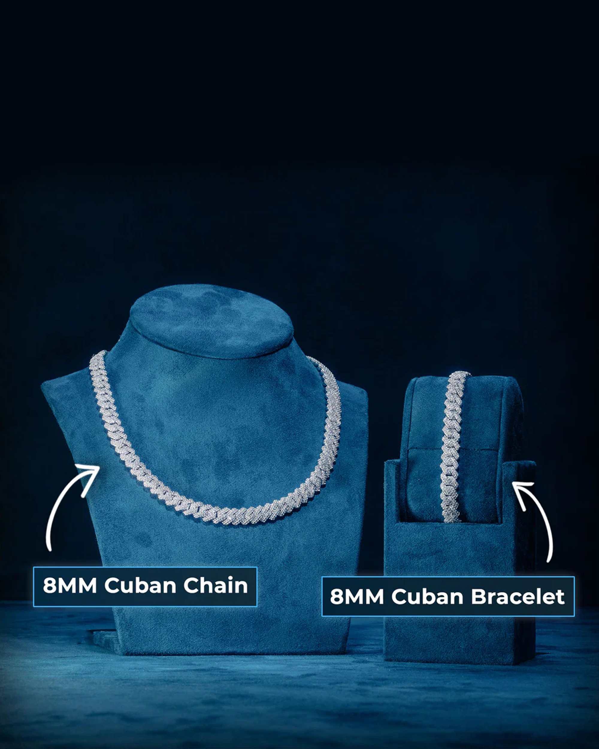 8MM Iced Out VVS Cuban Link Chain and Bracelet Bundle 14K Gold (view 2 of 15)