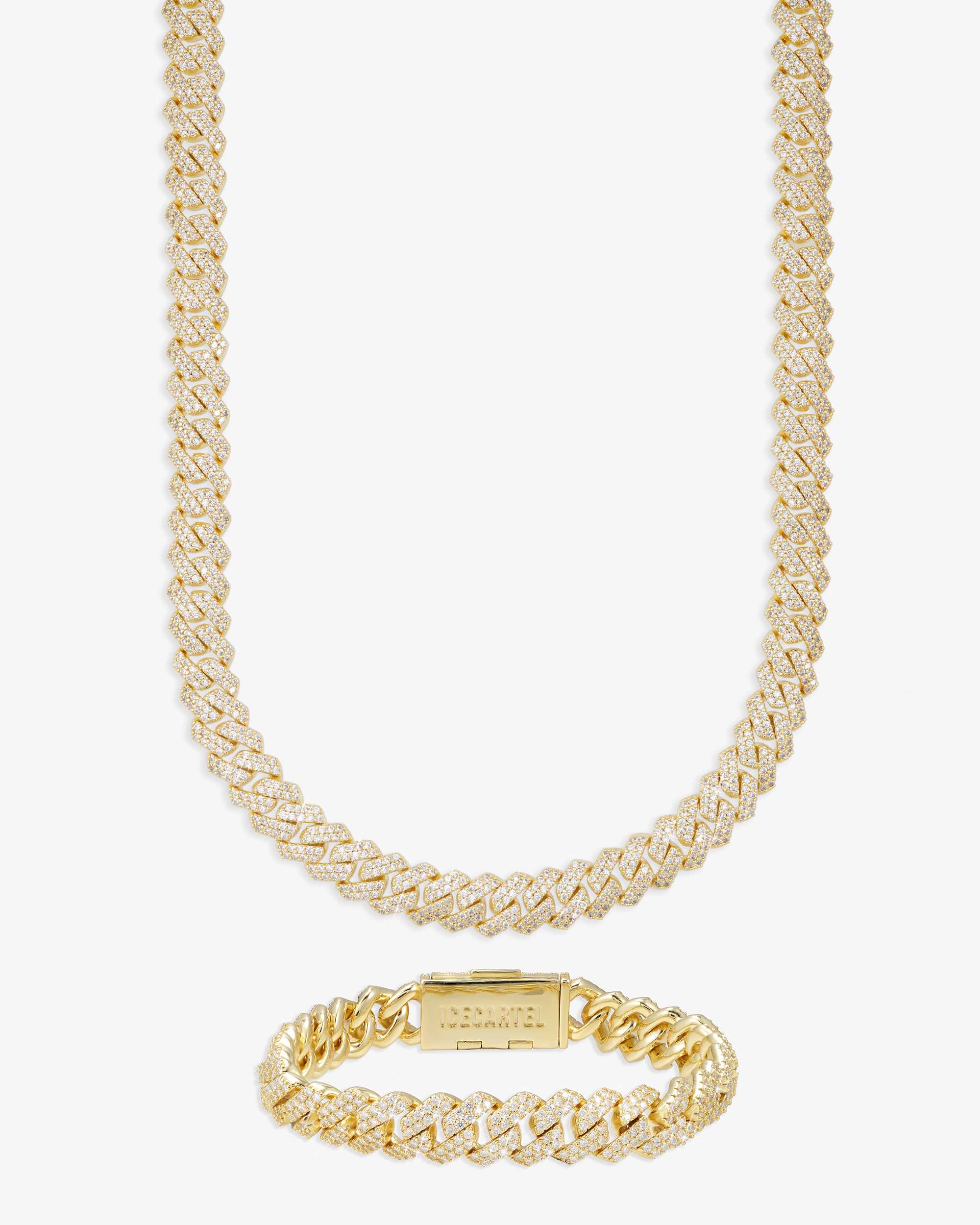 8MM Iced Out VVS Cuban Link Chain and Bracelet Bundle 14K Gold (view 3 of 15)