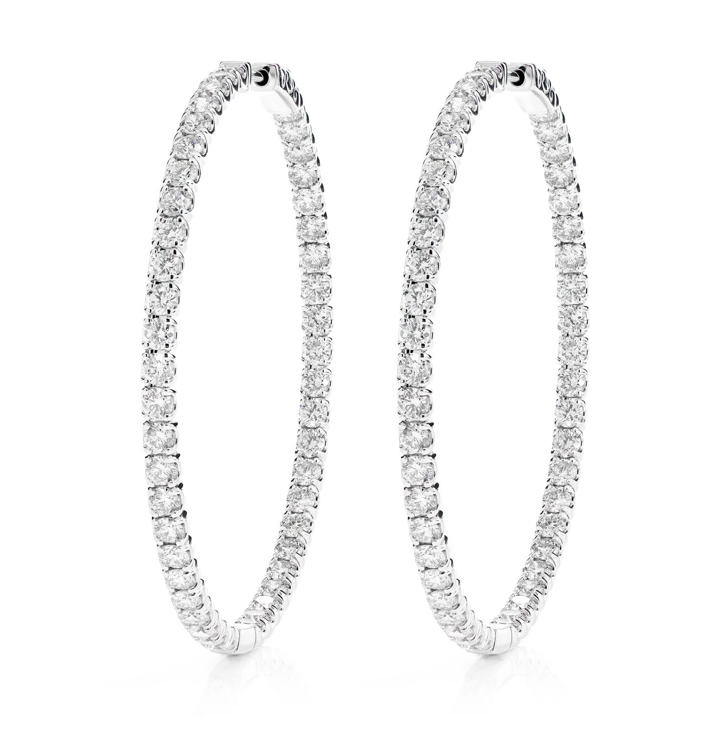 8pt Two Inch Inside Outside Diamond Hoop Earrings - in white gold