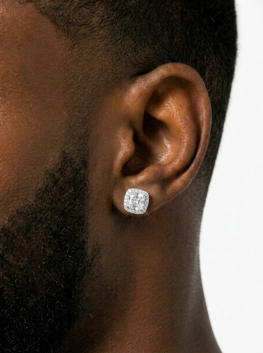 9MM Iced Out VVS Halo Stud Earrings 14K Gold (view 2 of 3)