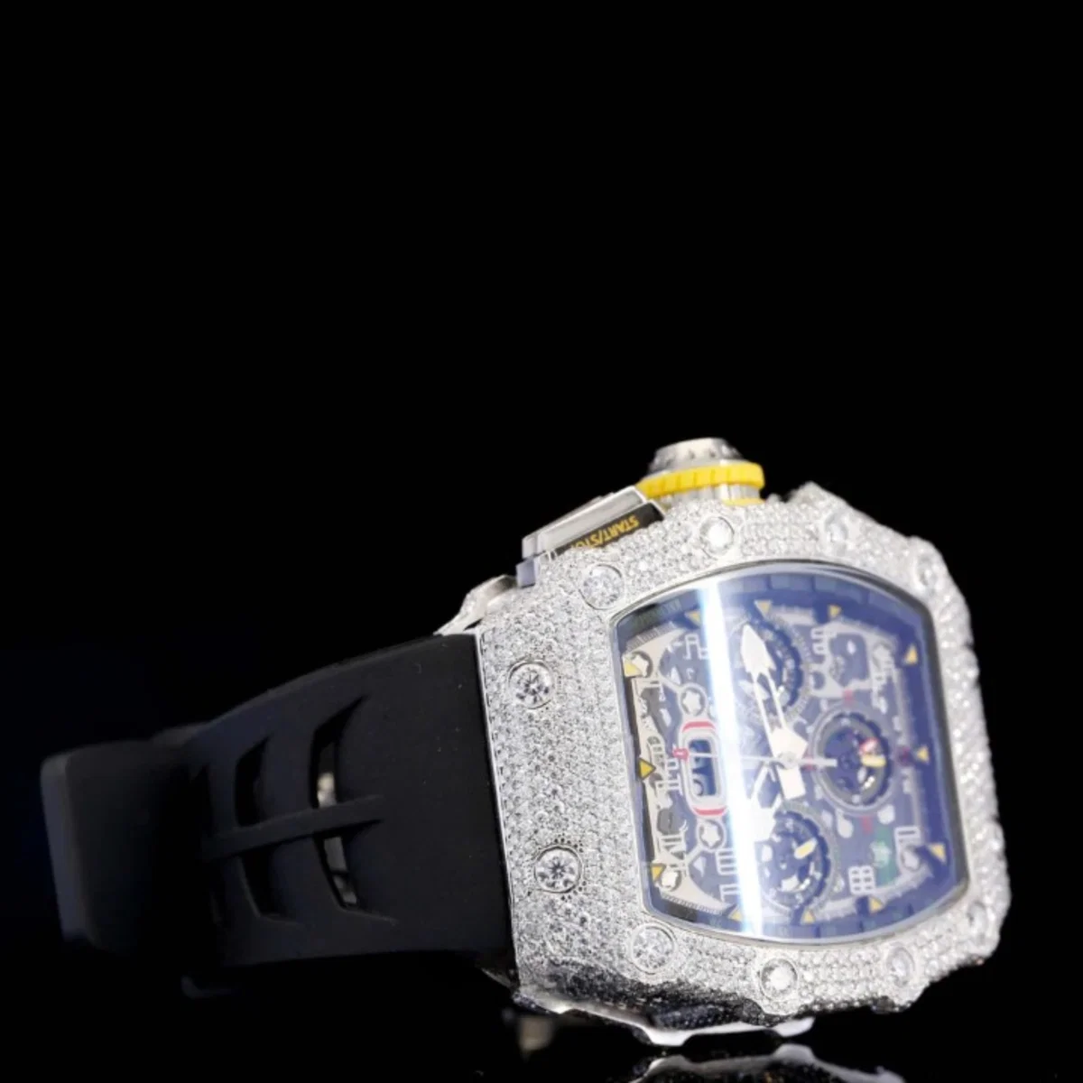 Aesthetic Automatic Moissanite Watch With Black Rubber Belt For Men (view 2 of 5)