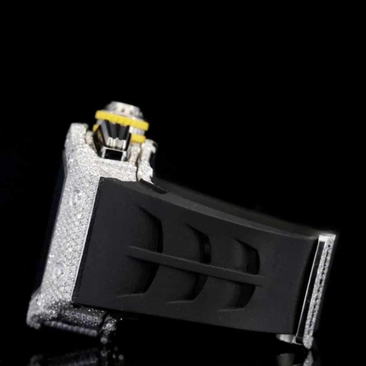 Aesthetic Automatic Moissanite Watch With Black Rubber Belt For Men (view 4 of 5)