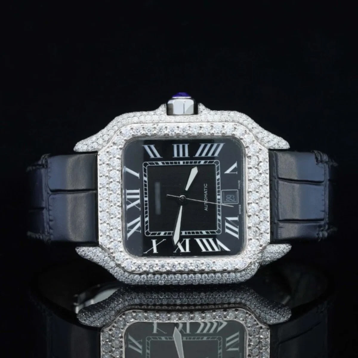 Aesthetic Leather Belt Moissanite Watch For Men
