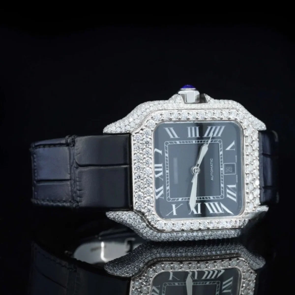 Aesthetic Leather Belt Moissanite Watch For Men (view 2 of 4)