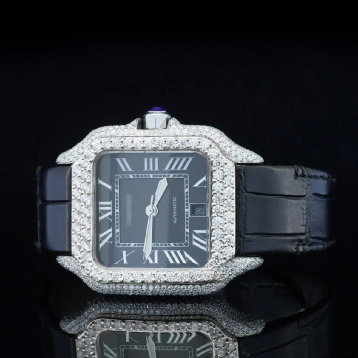 Aesthetic Leather Belt Moissanite Watch For Men (view 3 of 4)