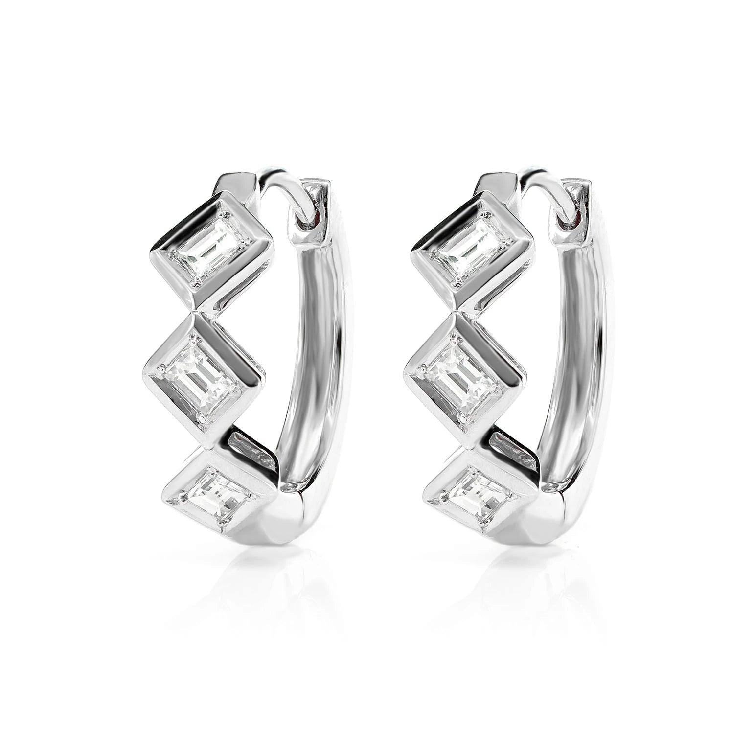 Alternating Baguette Diamond Hoop Earrings - in yellow gold (view 3 of 6)