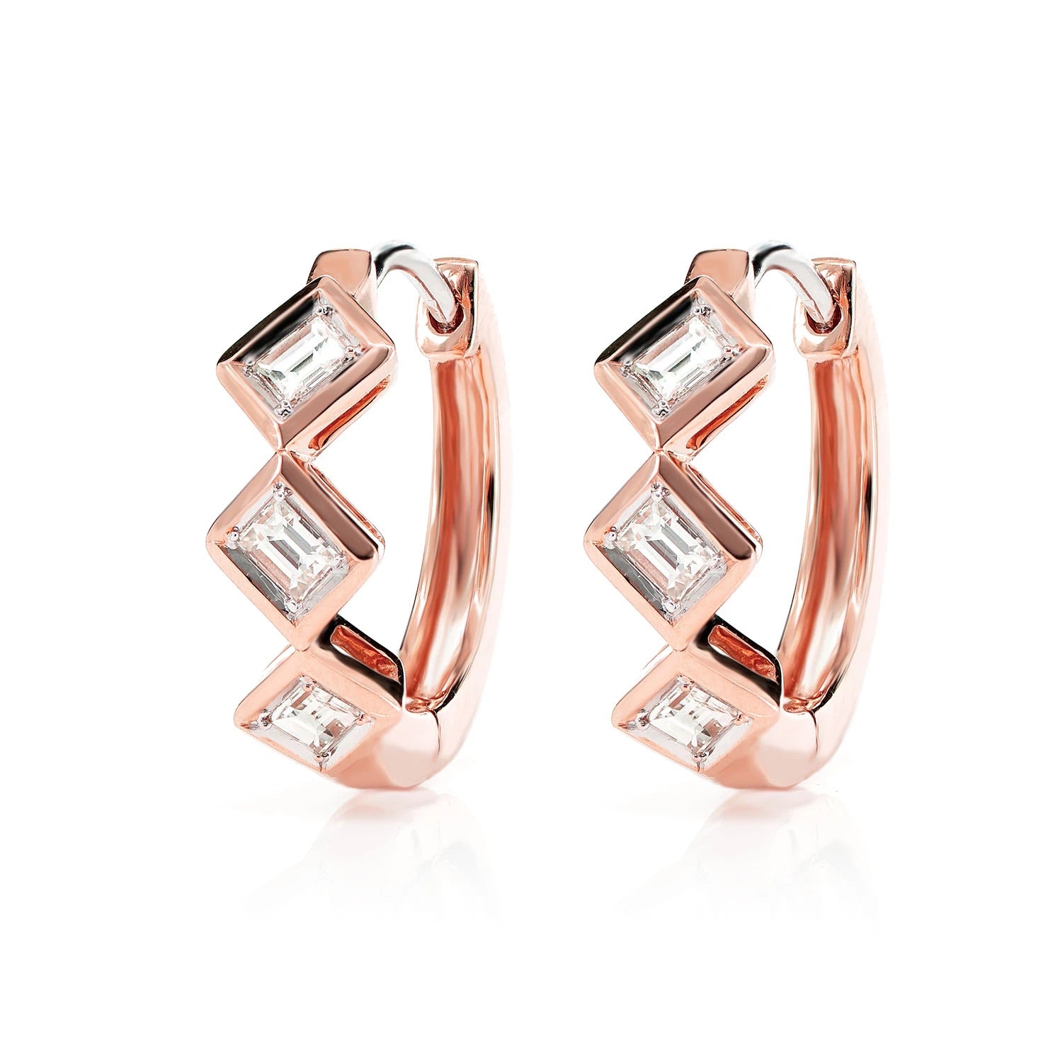 Alternating Baguette Diamond Hoop Earrings - in yellow gold (view 5 of 6)