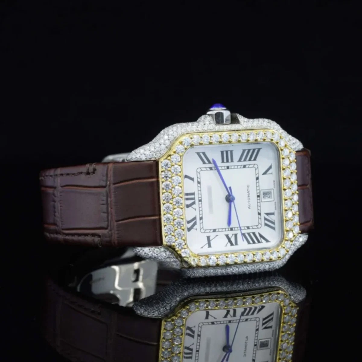 Amazing White Dial With Brown Leather Belt Moissanite Watch (view 2 of 5)