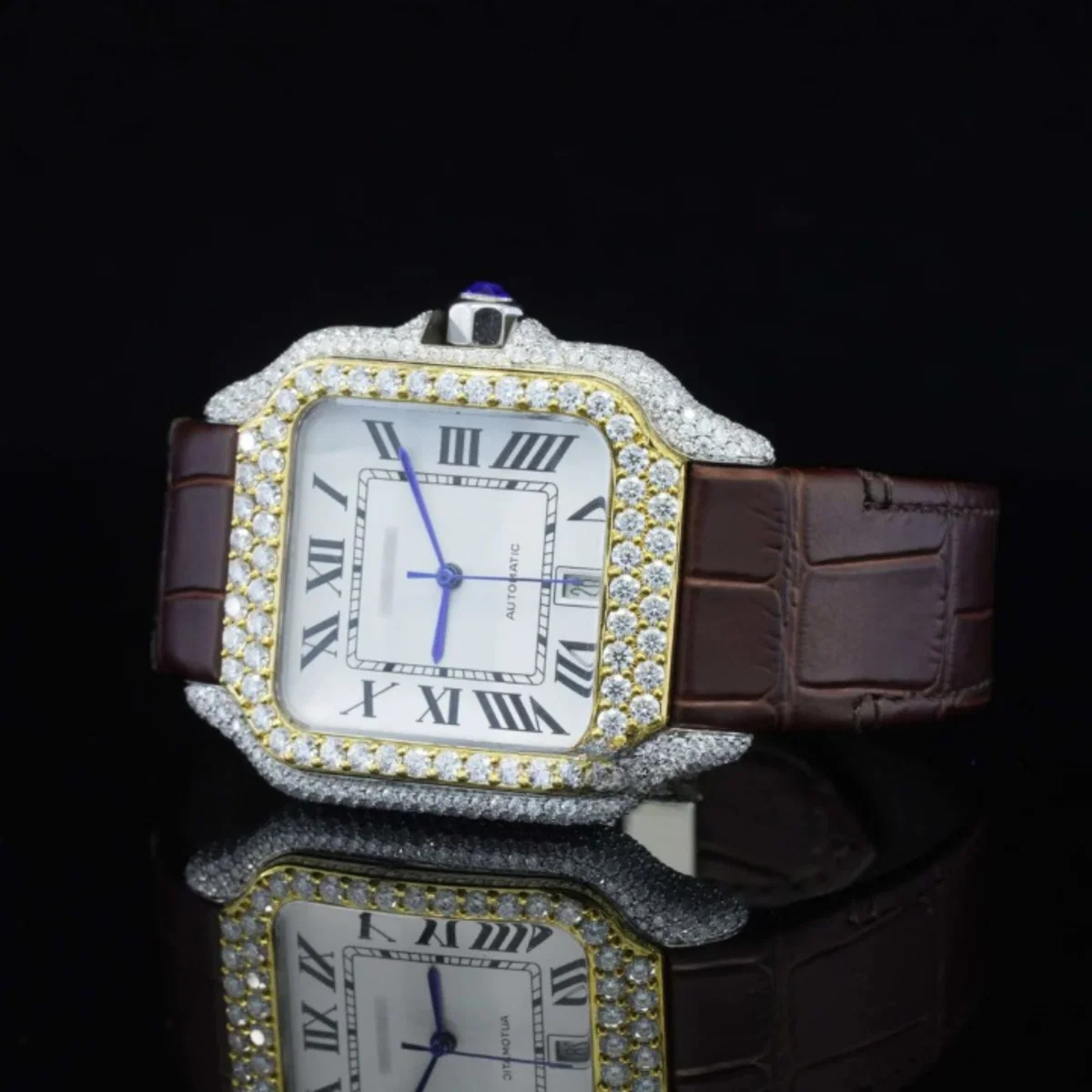 Amazing White Dial With Brown Leather Belt Moissanite Watch (view 3 of 5)
