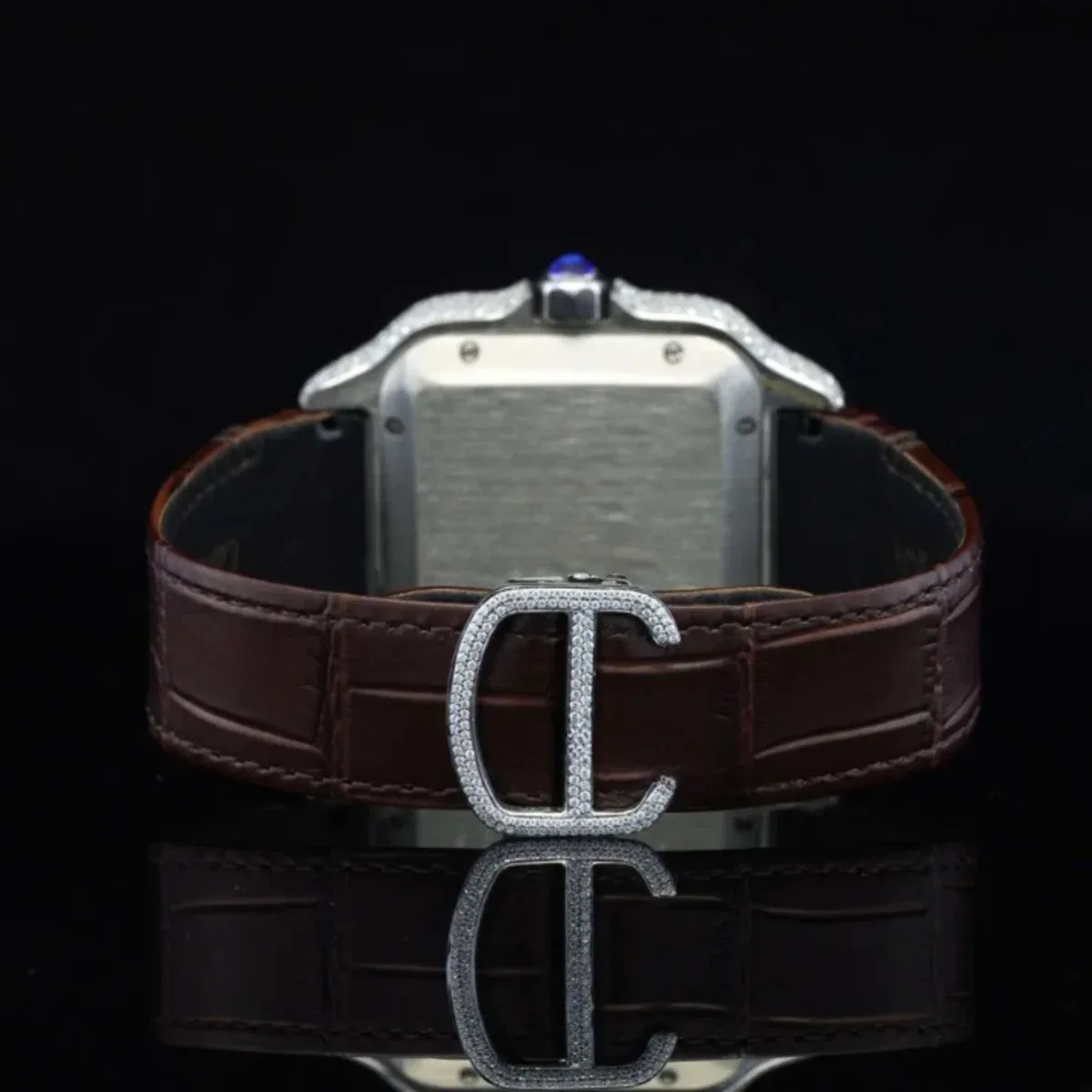 Amazing White Dial With Brown Leather Belt Moissanite Watch (view 5 of 5)