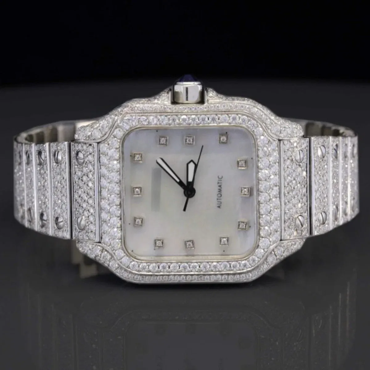 Amazing White Iced Out Moissanite Watch With Swiss Automatic Movement