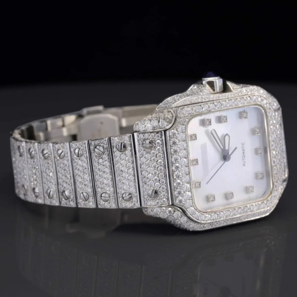 Amazing White Iced Out Moissanite Watch With Swiss Automatic Movement (view 2 of 4)
