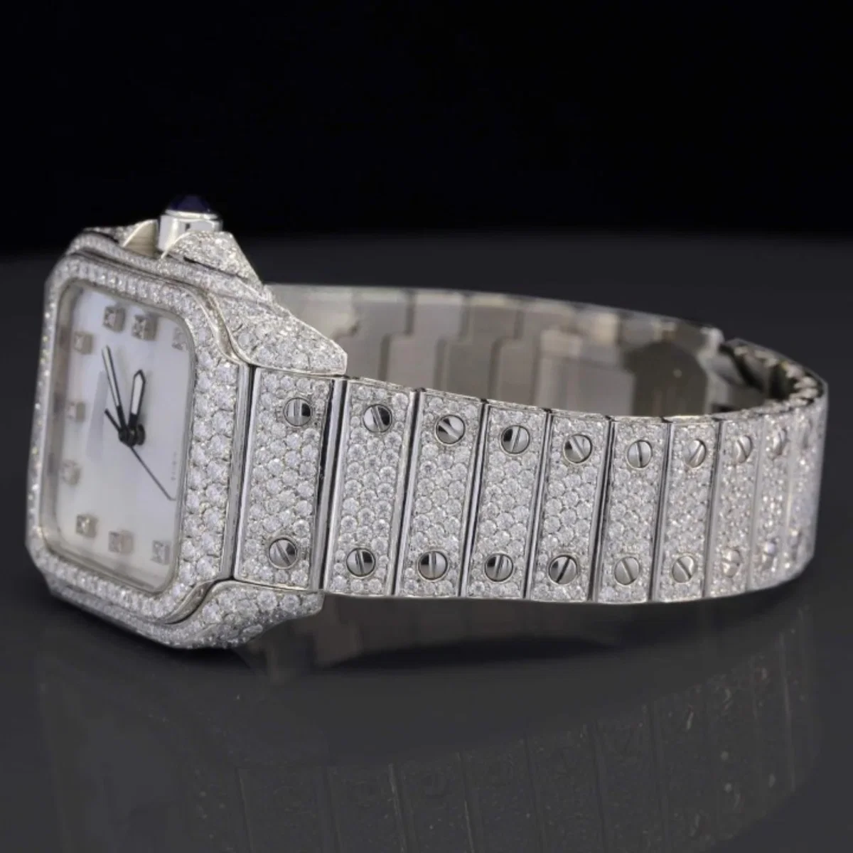 Amazing White Iced Out Moissanite Watch With Swiss Automatic Movement (view 3 of 4)