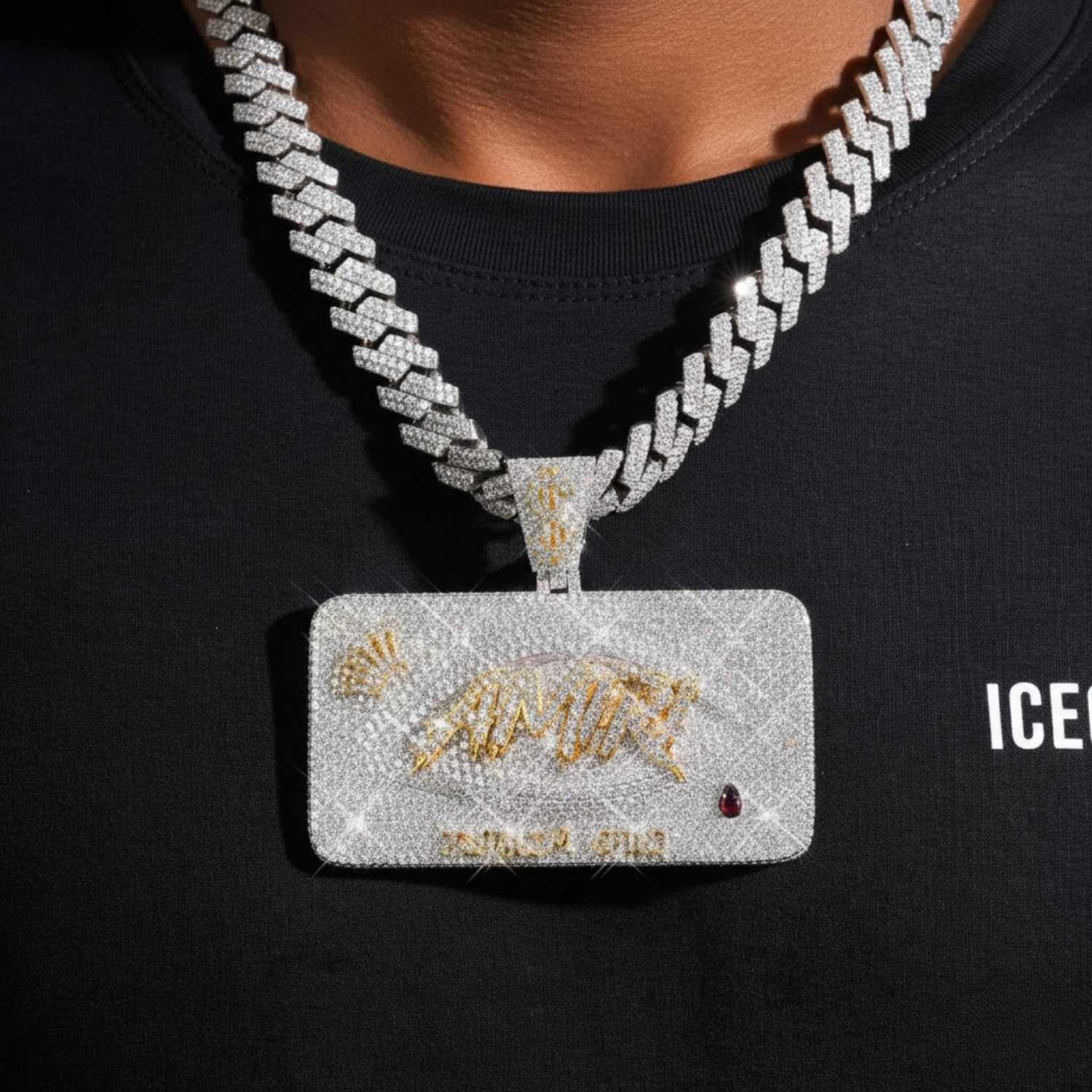 "AMIRI" Custom Moissanite Name Pendant 14K Gold (view 2 of 4)