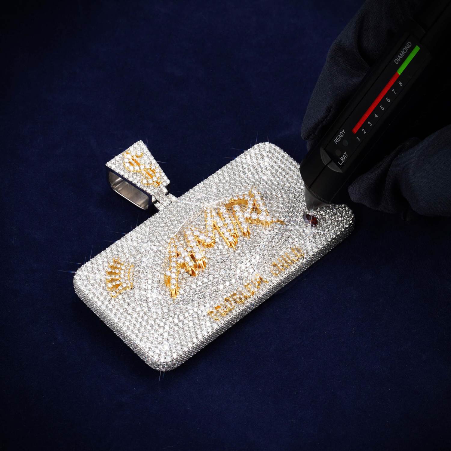 "AMIRI" Custom Moissanite Name Pendant 14K Gold (view 4 of 4)