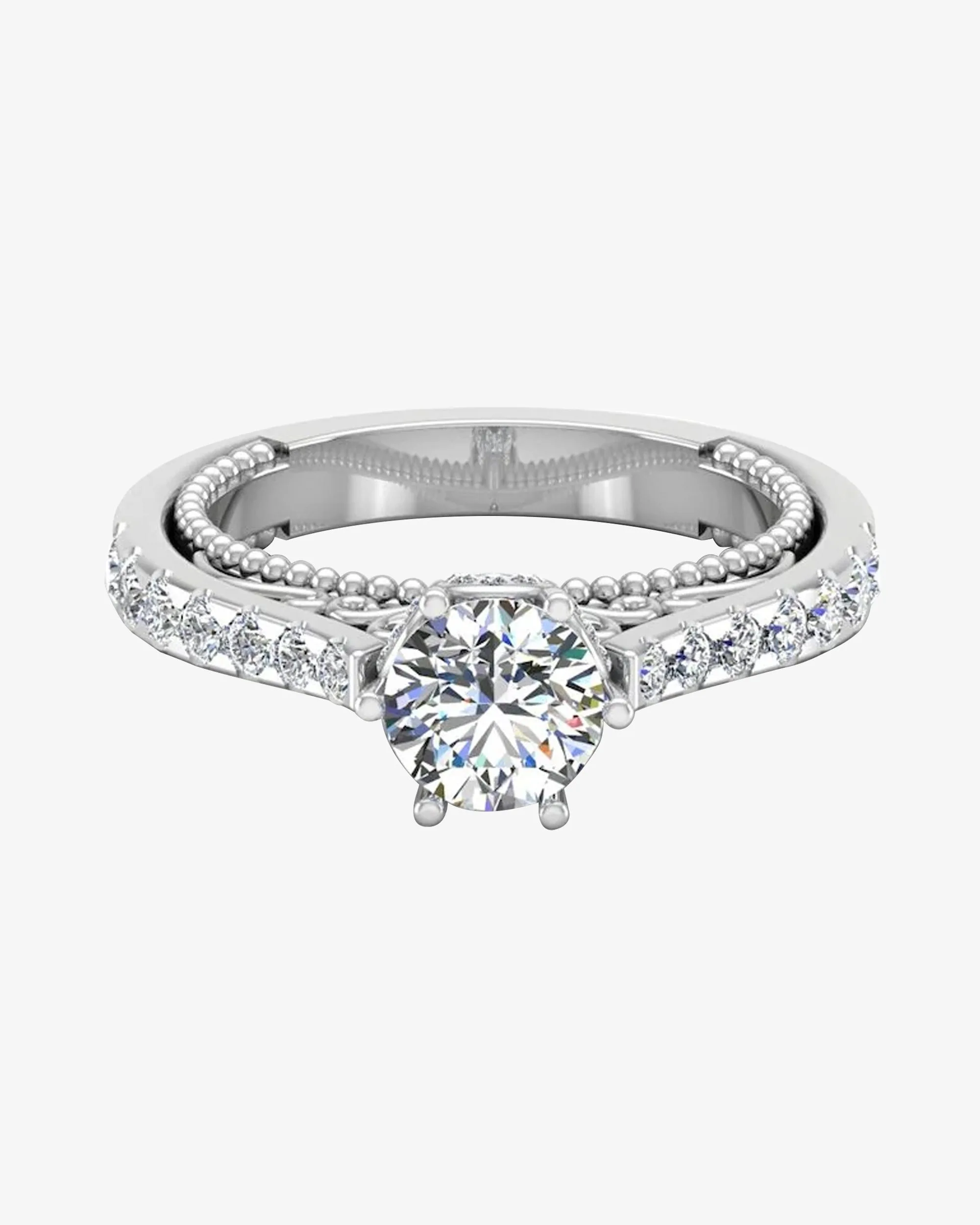 Antique Style Cathedral Hidden Halo Moissanite Engagement Ring - in 14k gold (view 3 of 8)