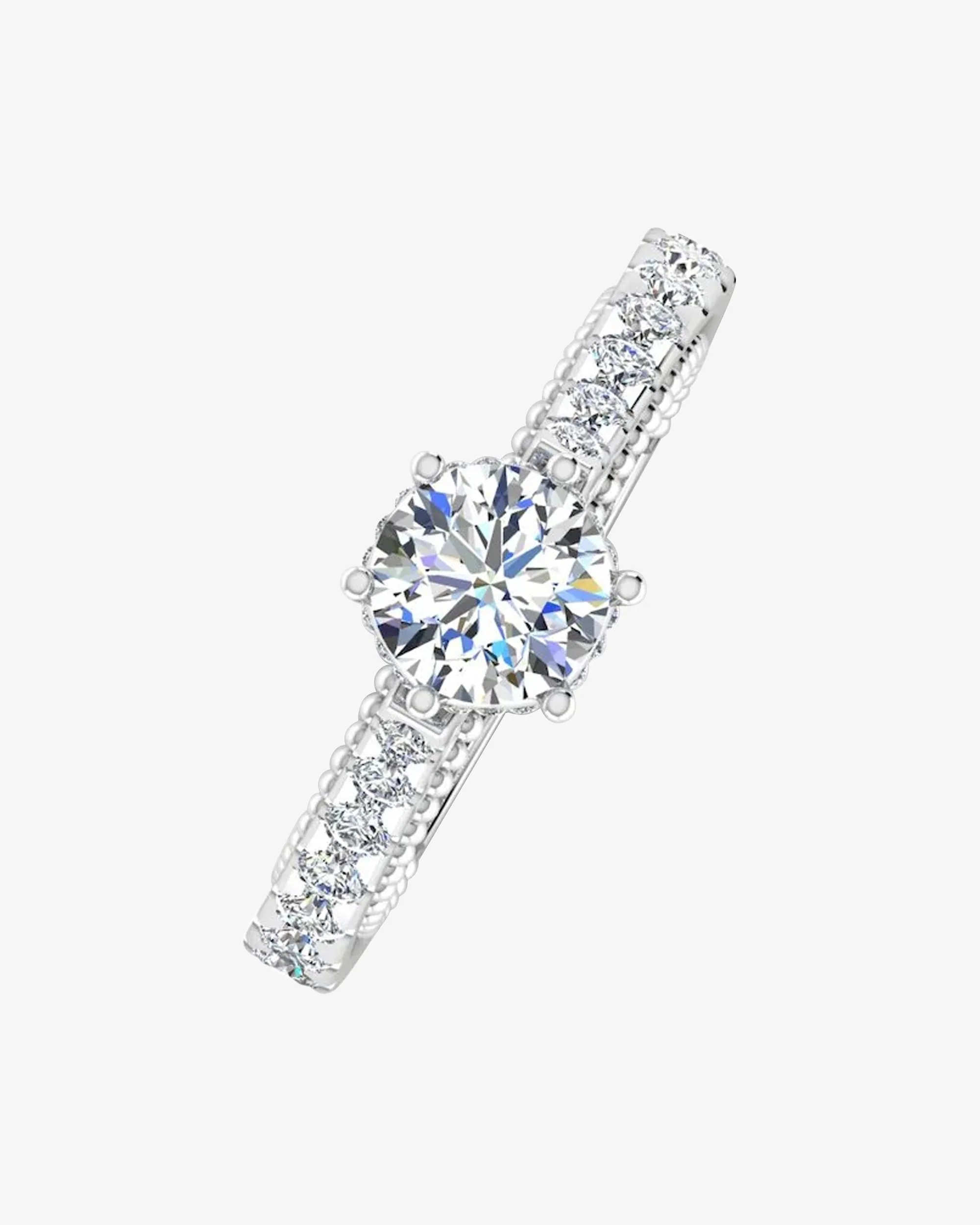 Antique Style Cathedral Hidden Halo Moissanite Engagement Ring - in 14k gold (view 5 of 8)