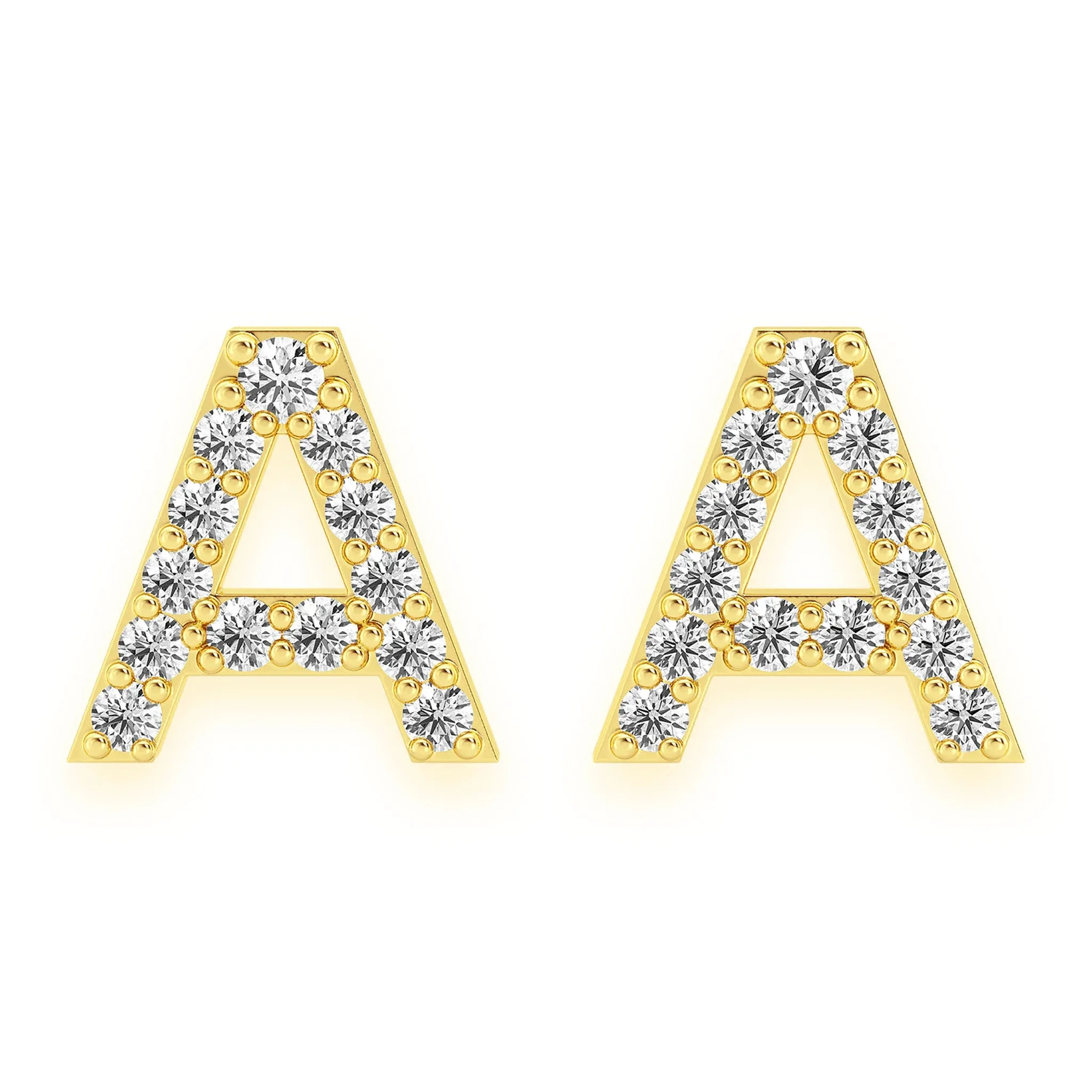 Any Letter Diamond Stud Earrings - in yellow gold