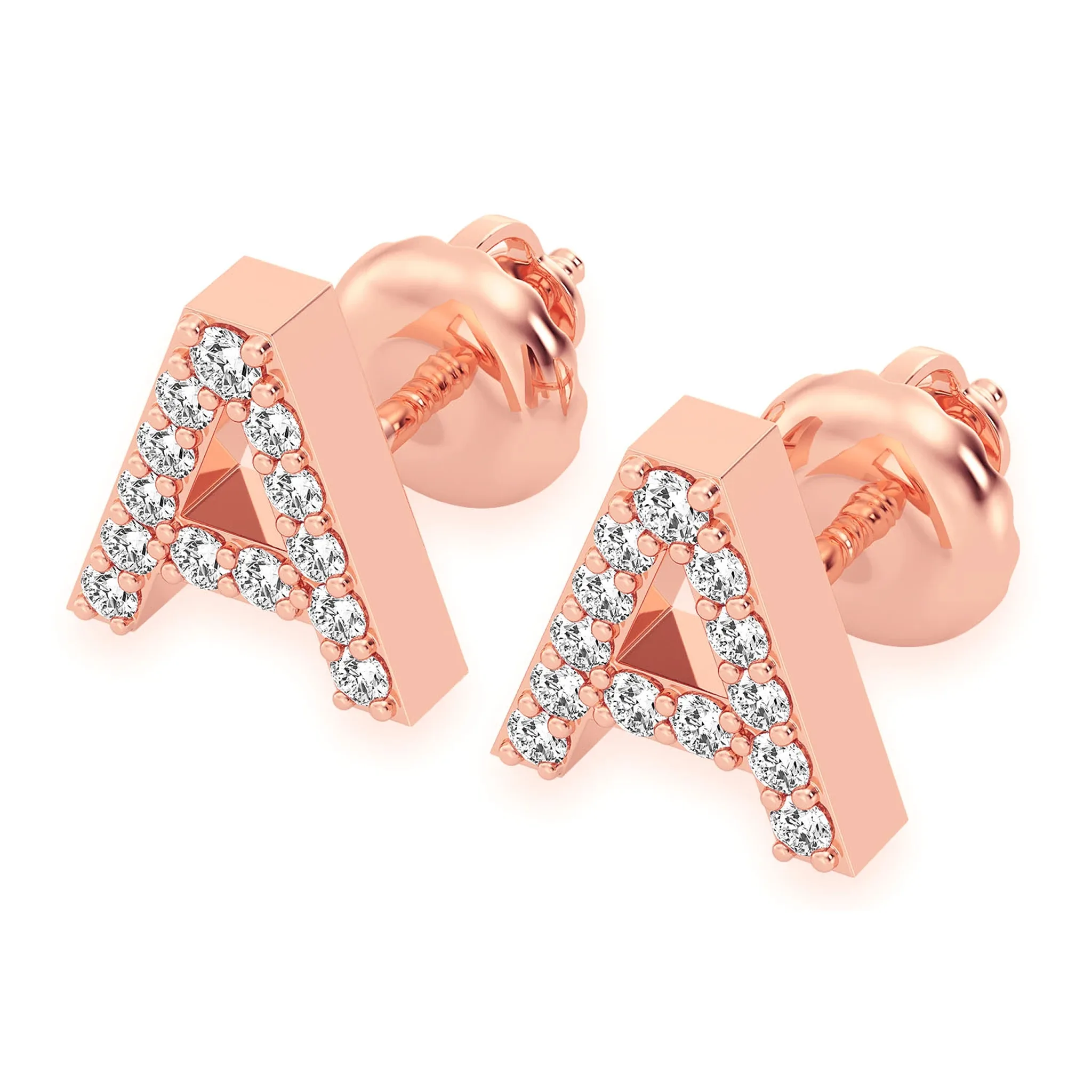 Any Letter Diamond Stud Earrings - in yellow gold (view 10 of 12)
