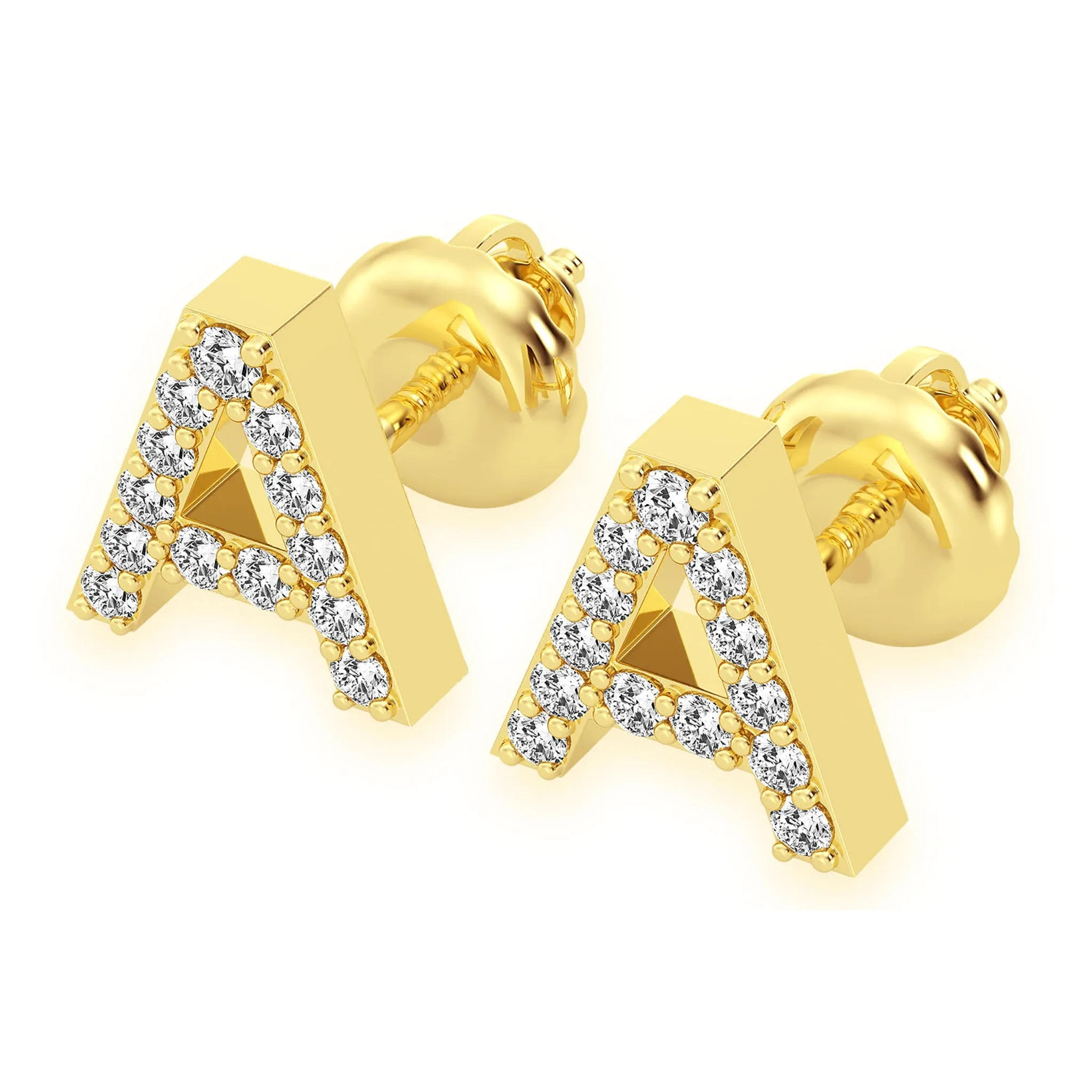 Any Letter Diamond Stud Earrings - in yellow gold (view 2 of 12)