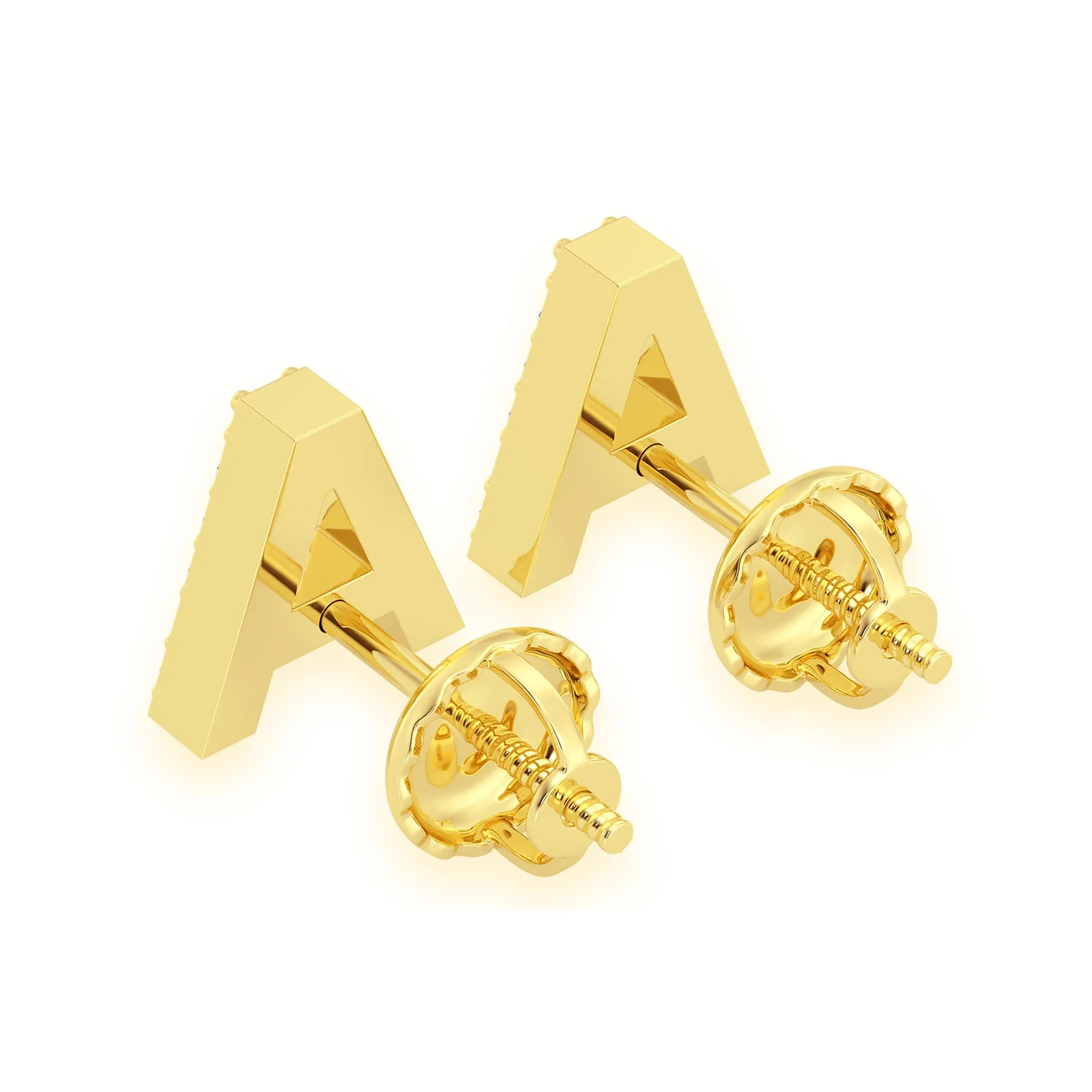 Any Letter Diamond Stud Earrings - in yellow gold (view 3 of 12)