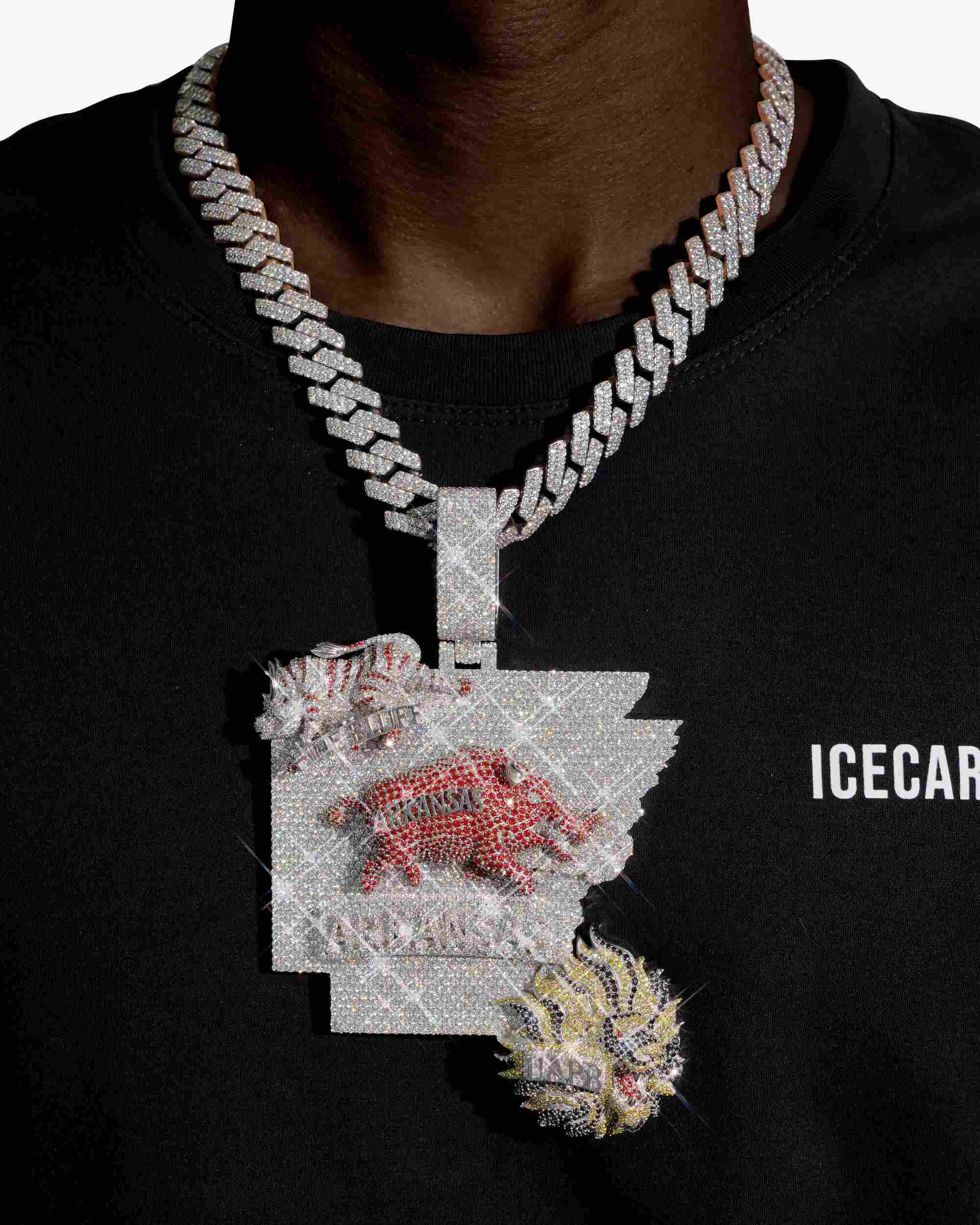 "Arkansas" Custom Logo Moissanite Pendant 14K Gold (view 2 of 3)
