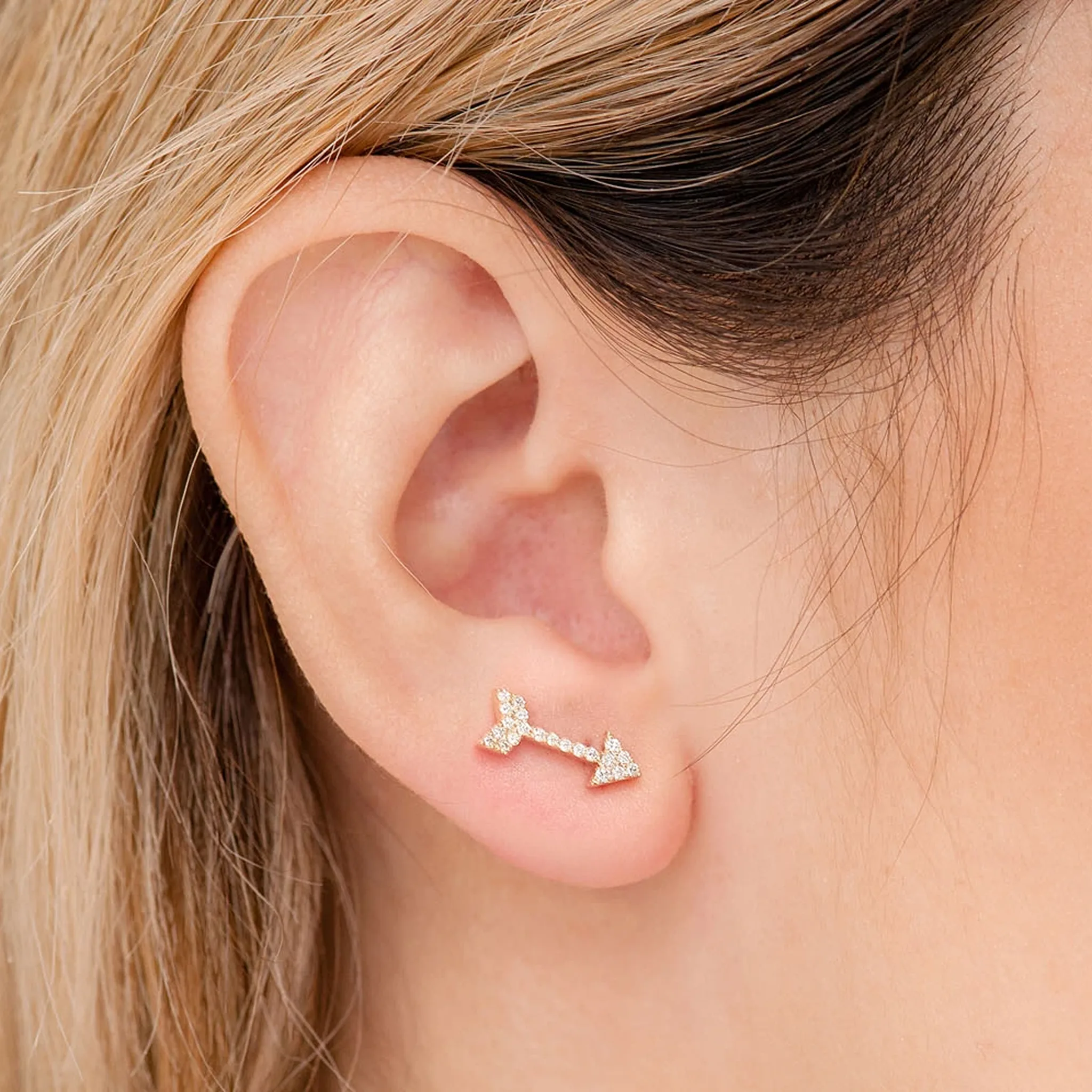 Arrow Diamond Stud Earrings - in yellow gold (view 2 of 6)