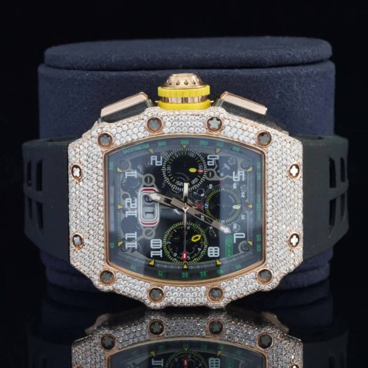 Attractive Iced Out Black Rubber Belt Automatic Moissanite Watch For Men (view 2 of 6)