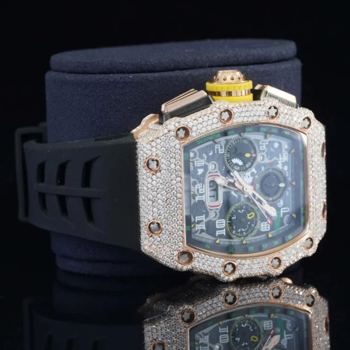 Attractive Iced Out Black Rubber Belt Automatic Moissanite Watch For Men (view 4 of 6)