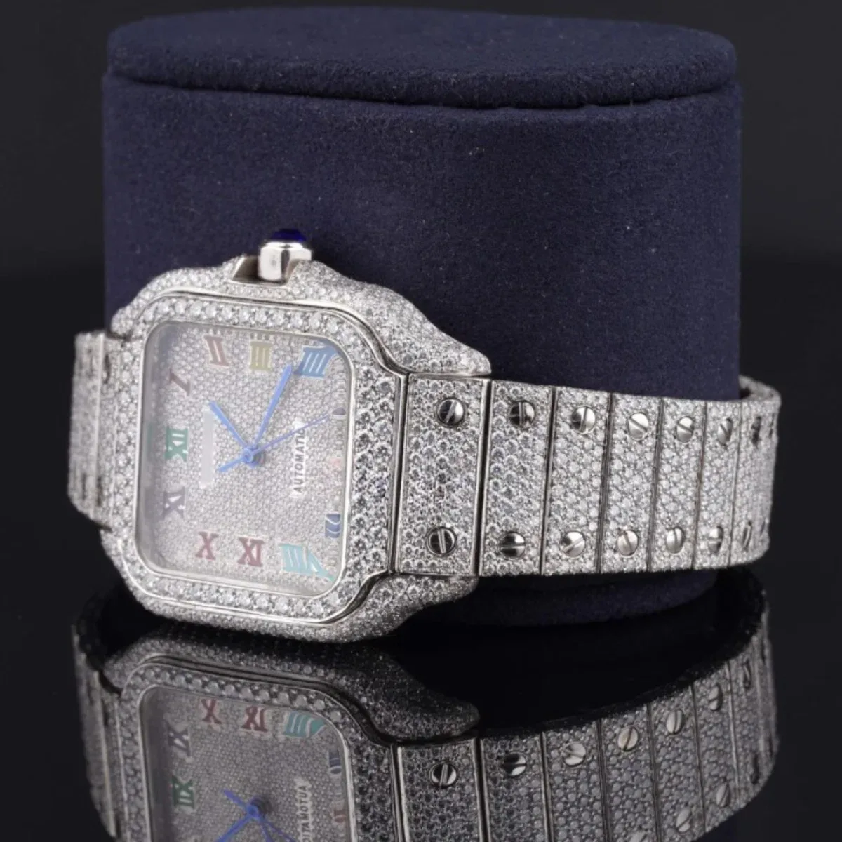 Automatic Moissanite Watch With Rainbow Color Number (view 3 of 5)