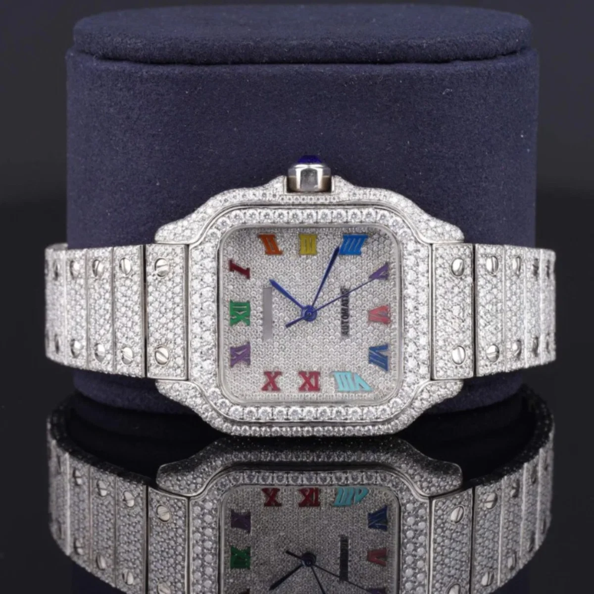 Automatic Moissanite Watch With Rainbow Color Number (view 5 of 5)