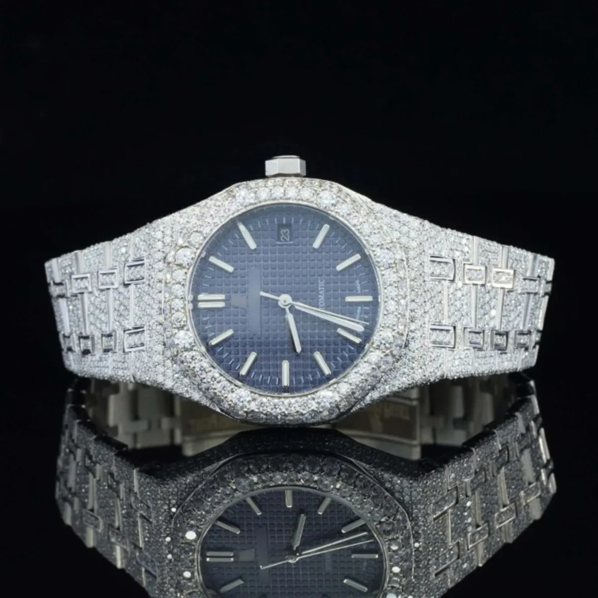 Awesome Blue Dial Iced Out Moissanite Watch For Men (view 2 of 5)