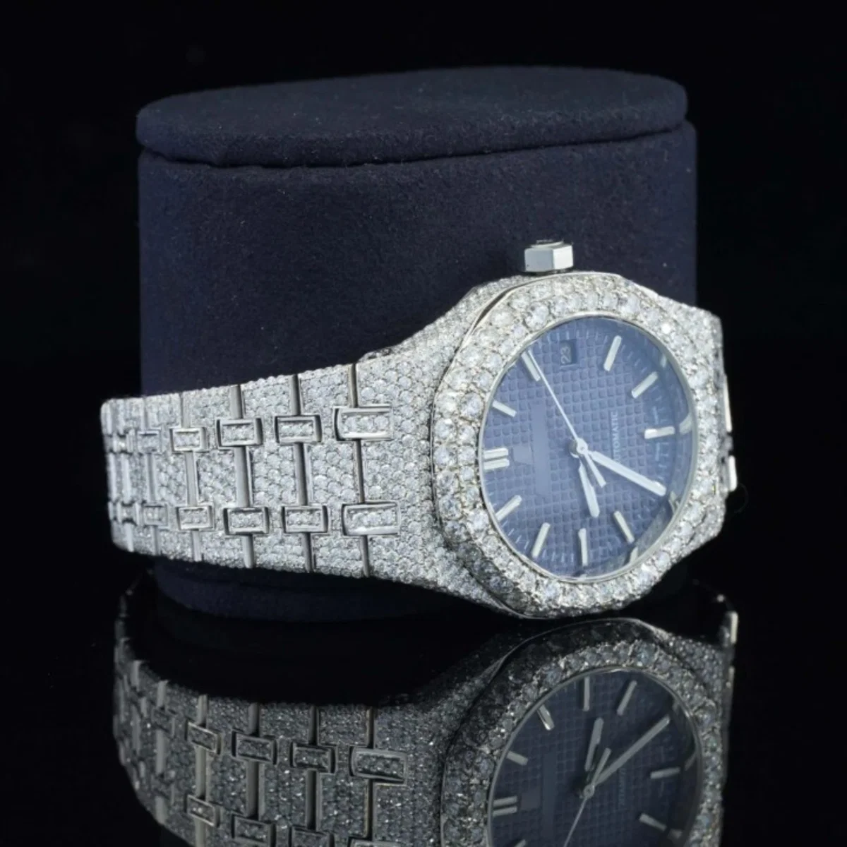 Awesome Blue Dial Iced Out Moissanite Watch For Men (view 3 of 5)