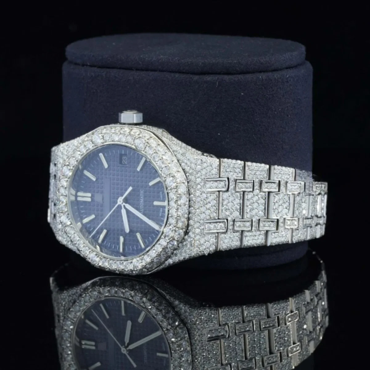 Awesome Blue Dial Iced Out Moissanite Watch For Men (view 4 of 5)