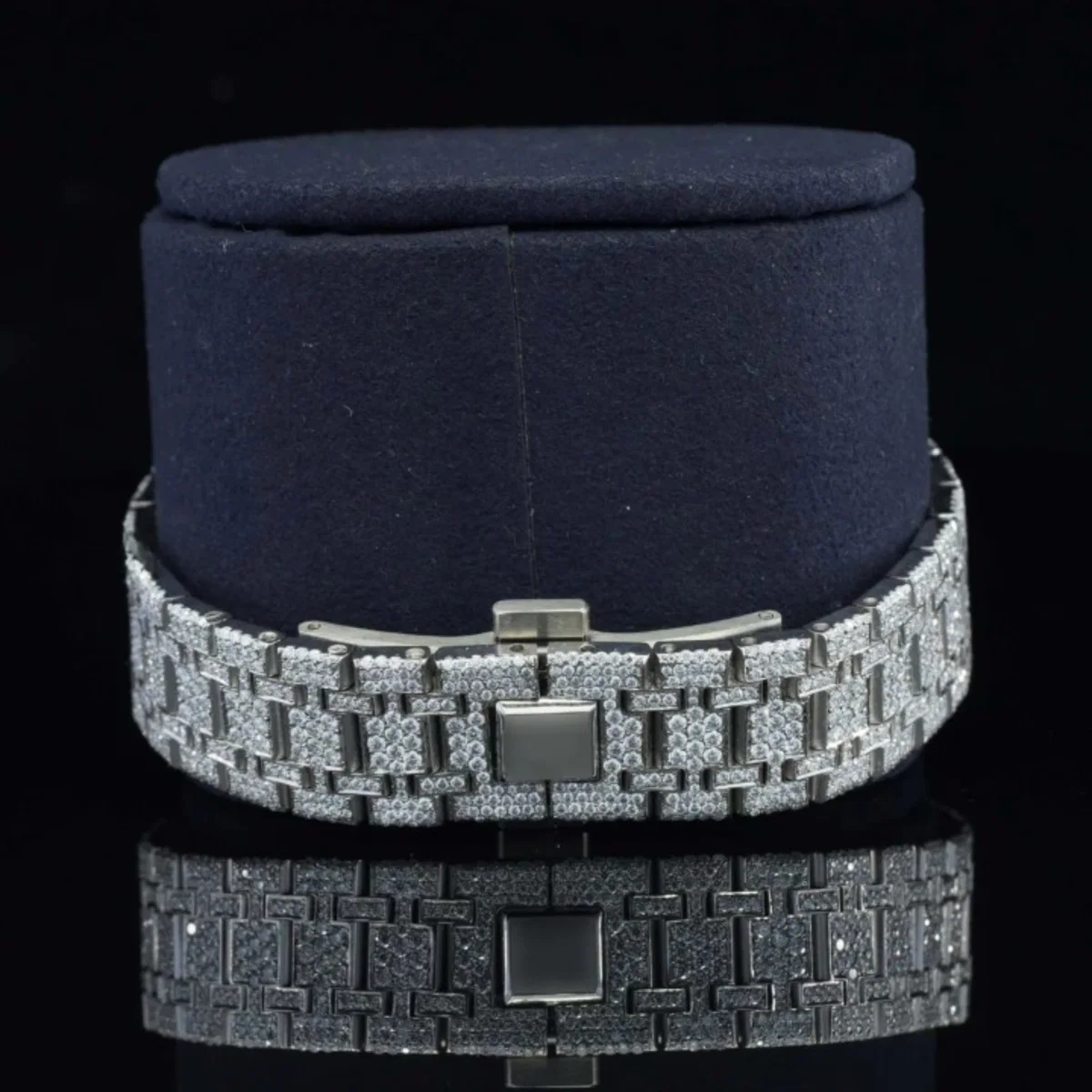 Awesome Blue Dial Iced Out Moissanite Watch For Men (view 5 of 5)