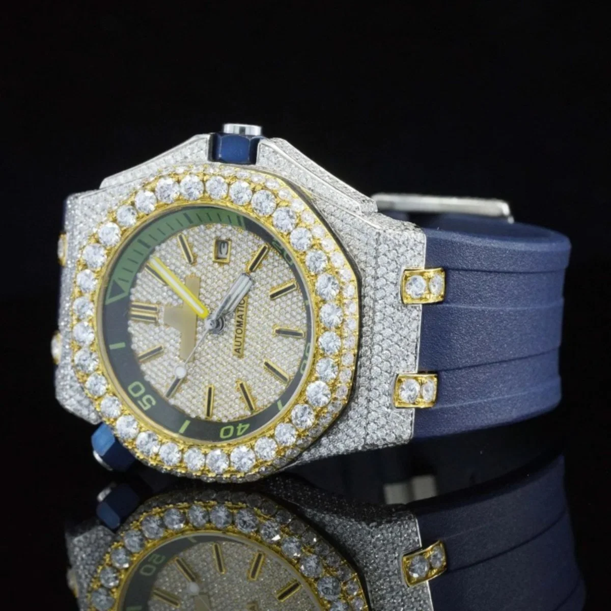 Awesome Diamond Iced Out Chronograph Wrist Moissanite Watch (view 5 of 6)