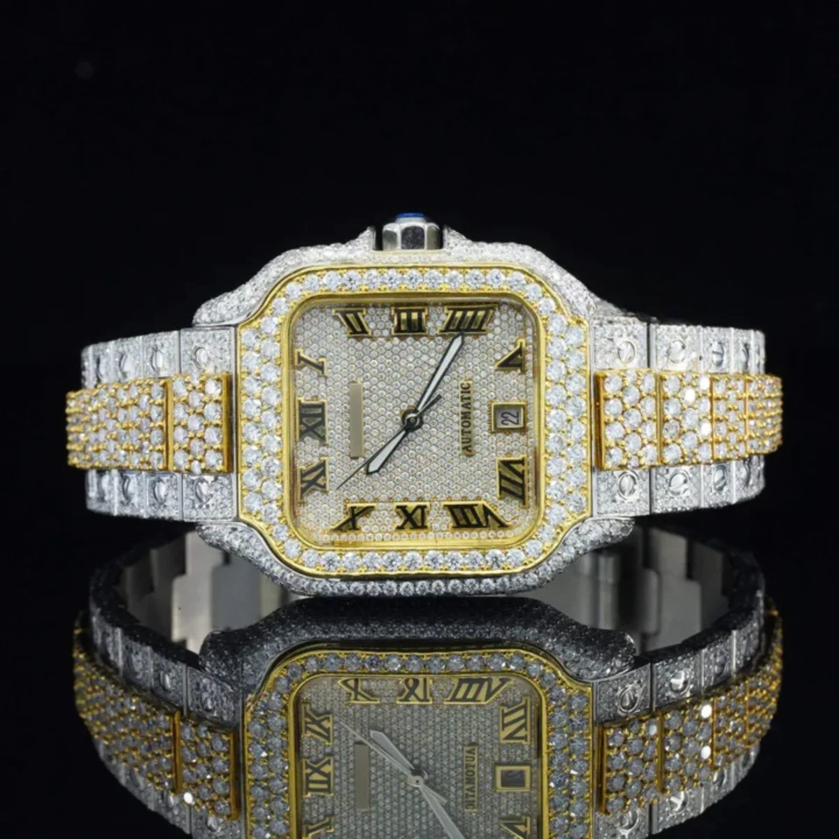 Awesome Iced Out Moissanite Watch For Men Sapphire Crystal Glass