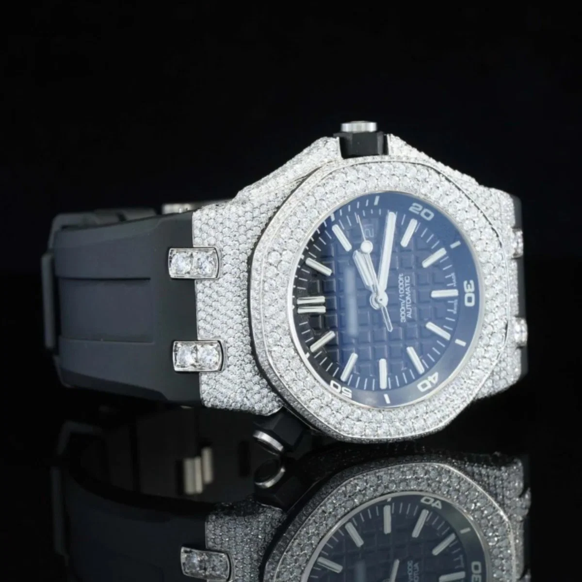 Awesome Two Tone Black Rubber Belt Moissanite Watch For Men (view 4 of 6)