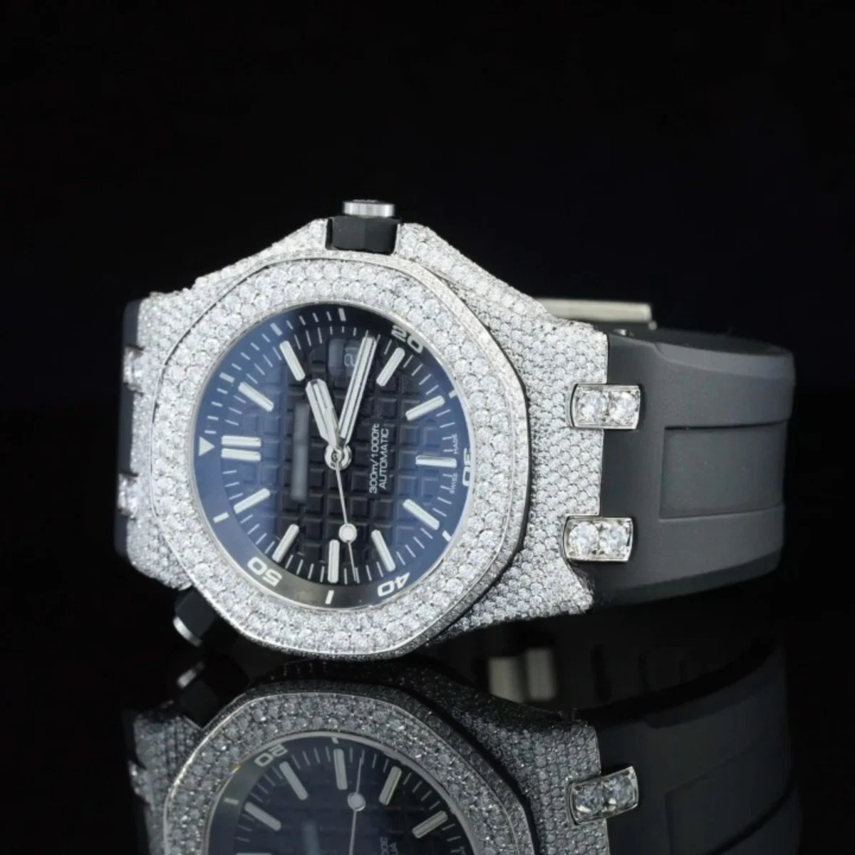 Awesome Two Tone Black Rubber Belt Moissanite Watch For Men (view 5 of 6)