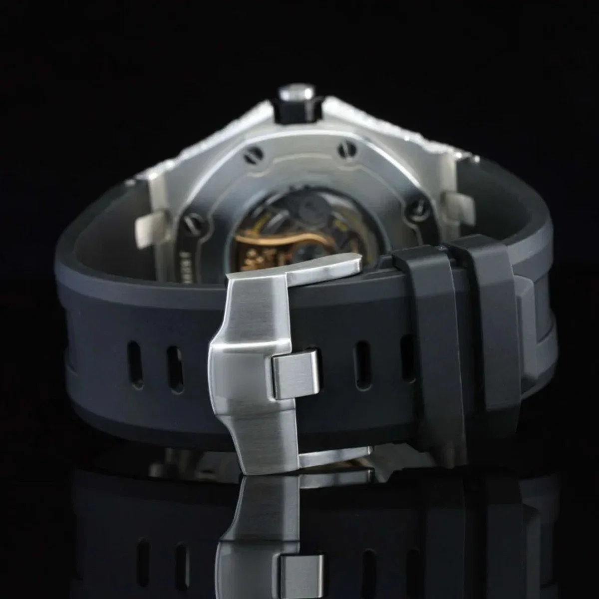 Awesome Two Tone Black Rubber Belt Moissanite Watch For Men (view 6 of 6)