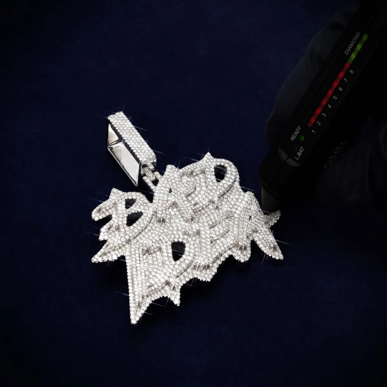 "BAD IDEA" Custom Moissanite Name Pendant 14K Gold (view 3 of 3)