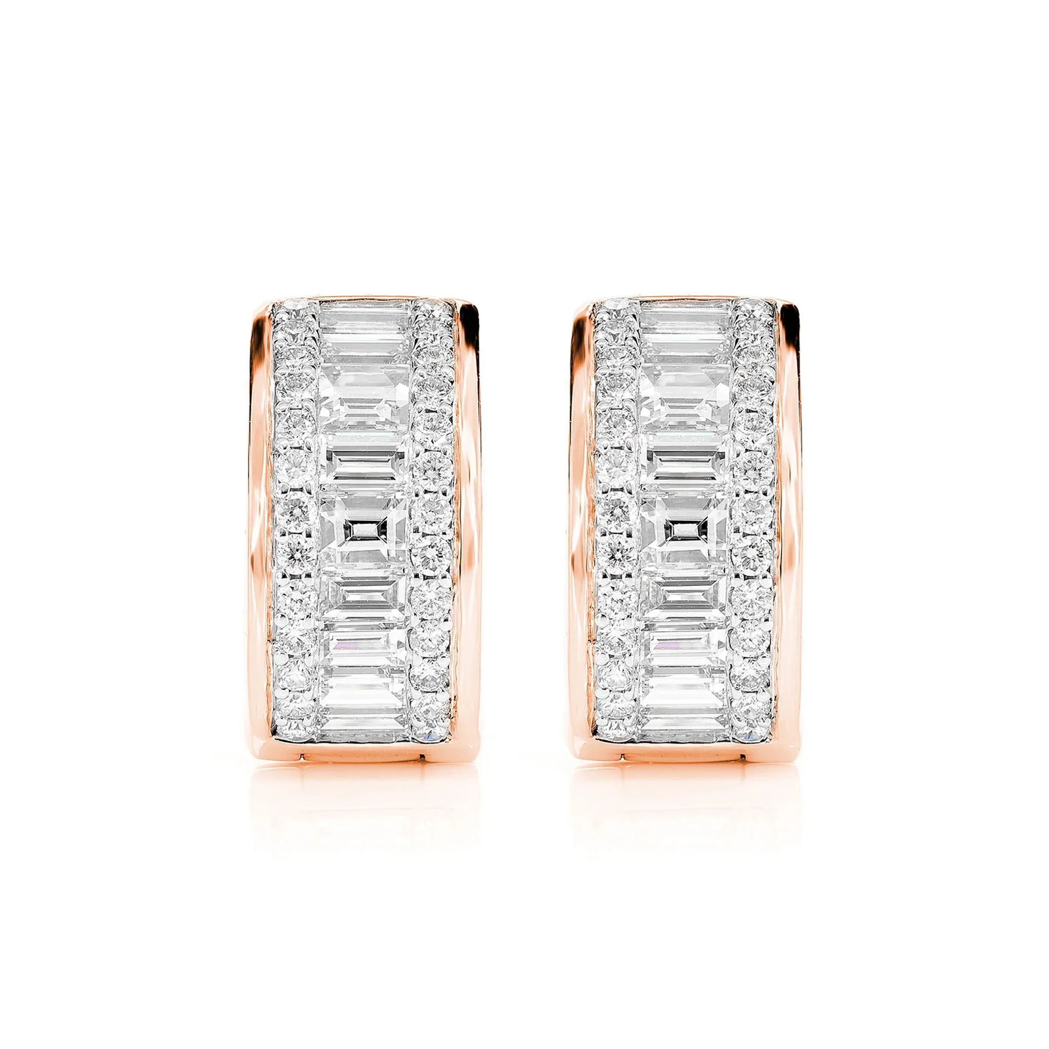 Baguette and Round Diamond Border Hoop Earrings - in yellow gold (view 9 of 9)