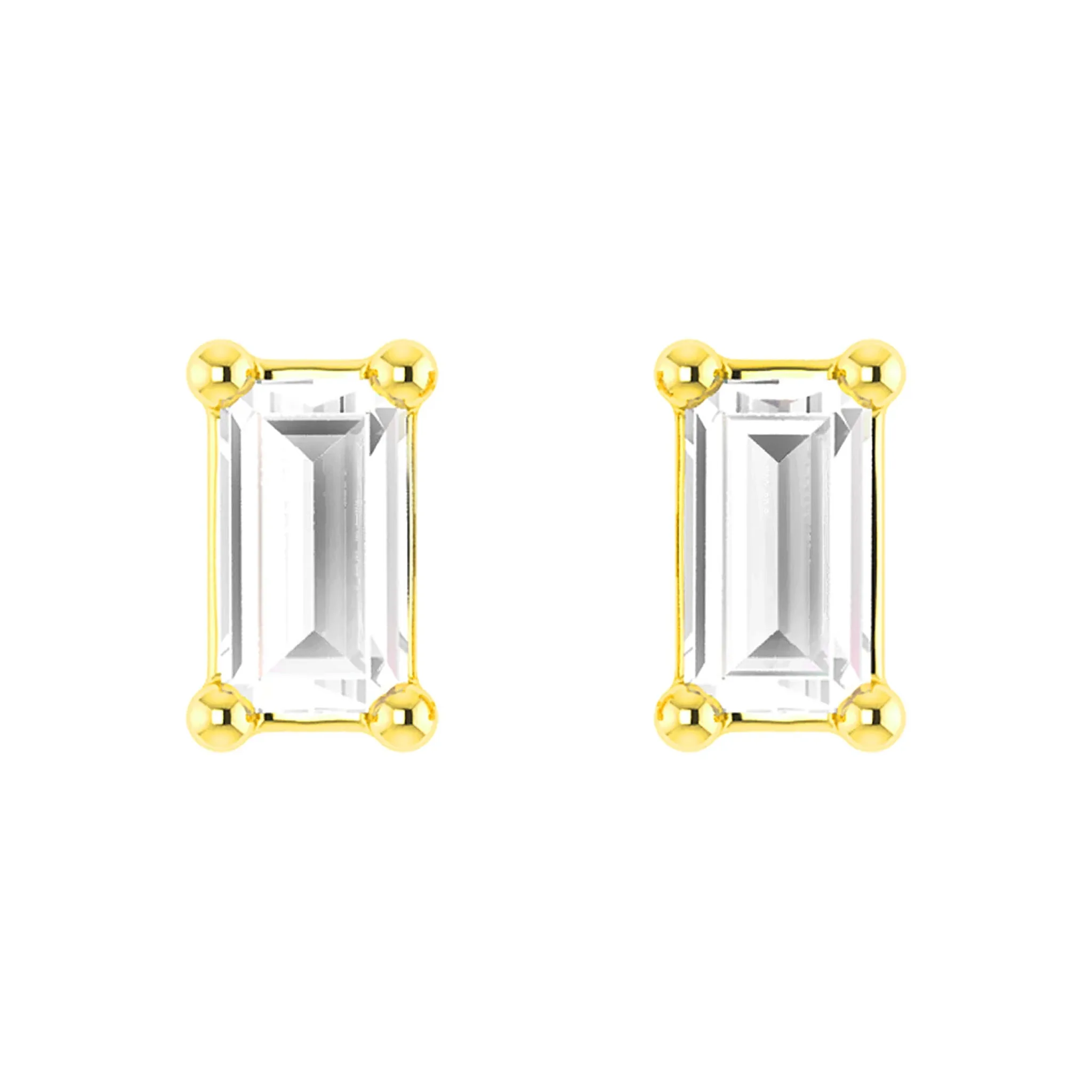 Baguette Diamond Solitaire Stud Earrings - in yellow gold