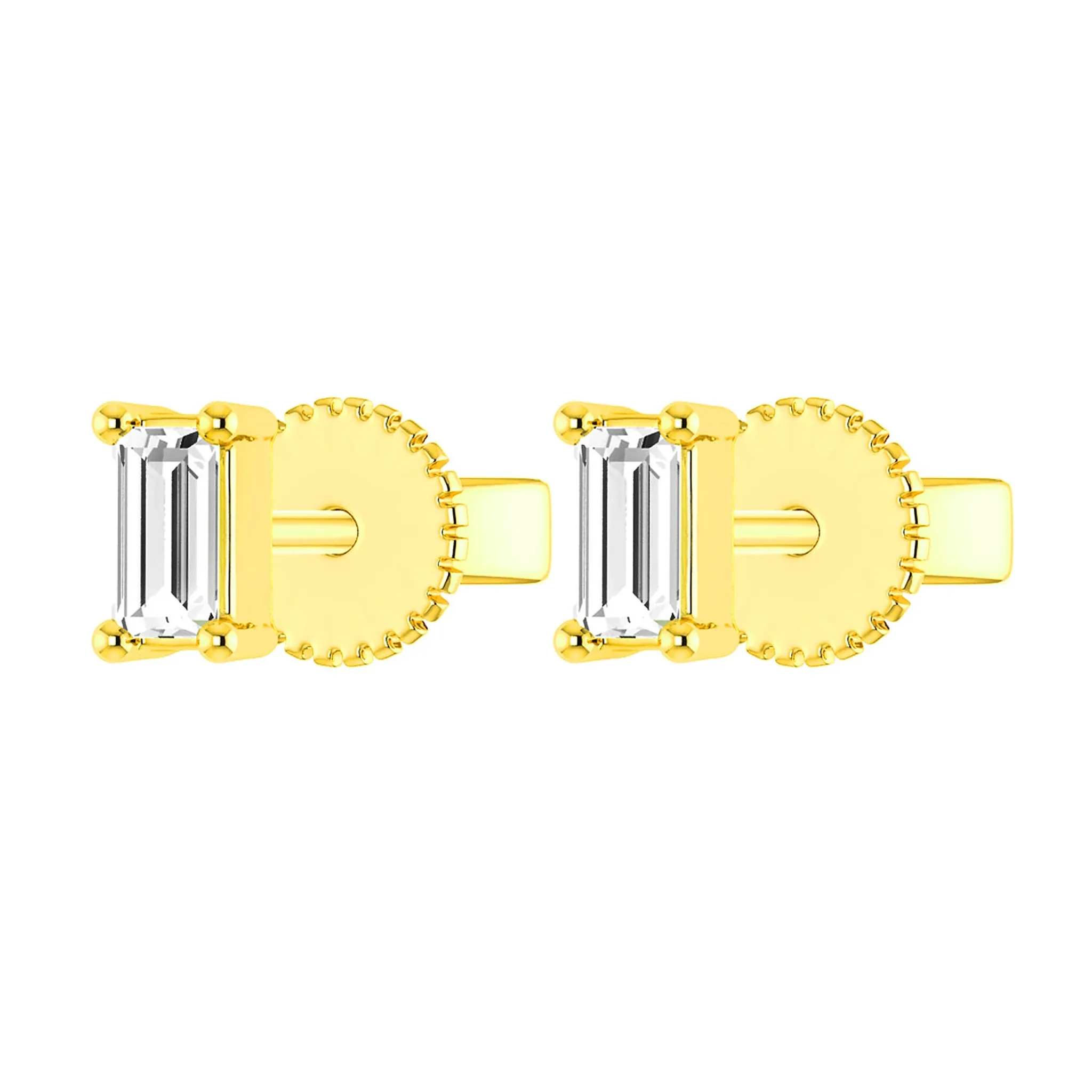 Baguette Diamond Solitaire Stud Earrings - in yellow gold (view 2 of 6)