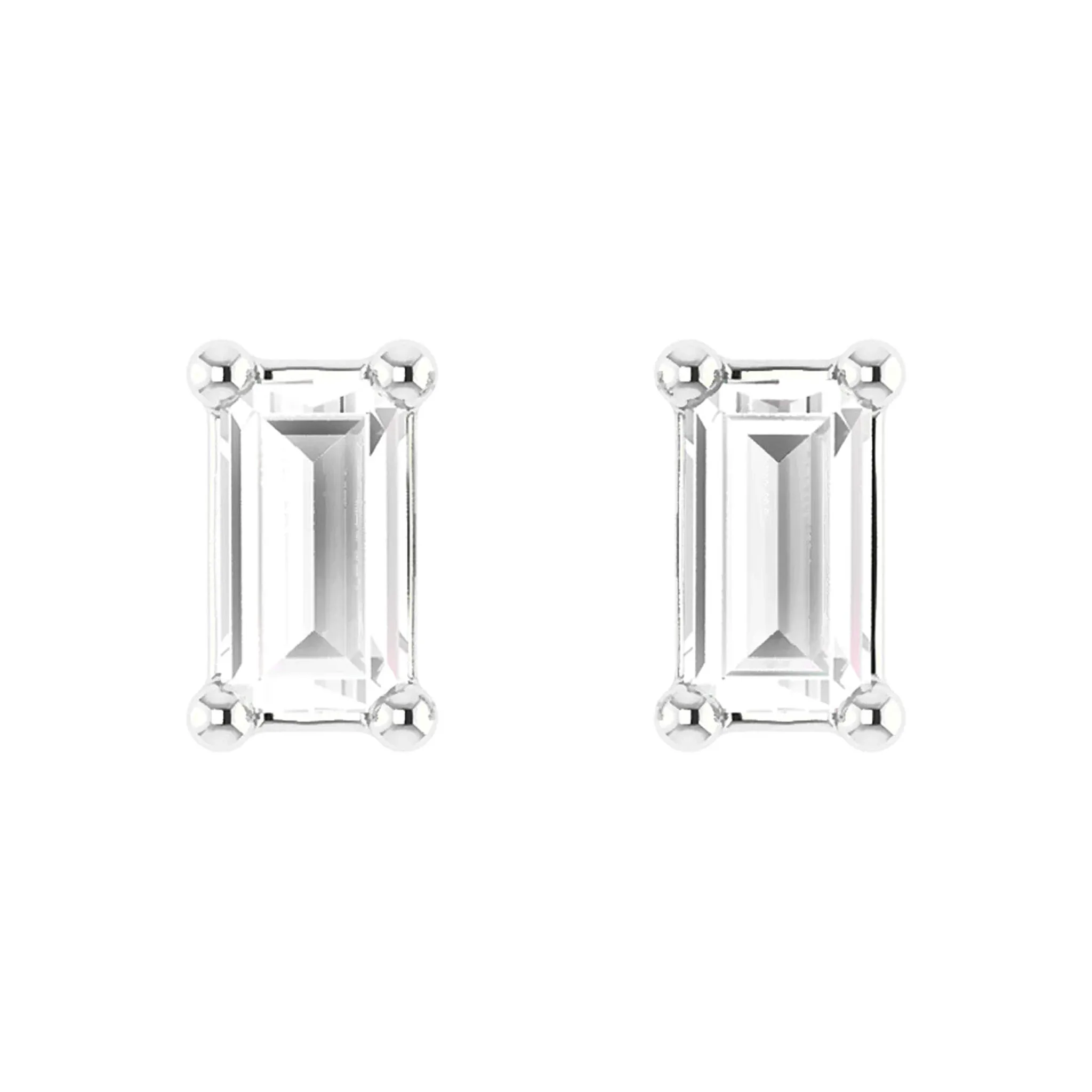 Baguette Diamond Solitaire Stud Earrings - in yellow gold (view 3 of 6)