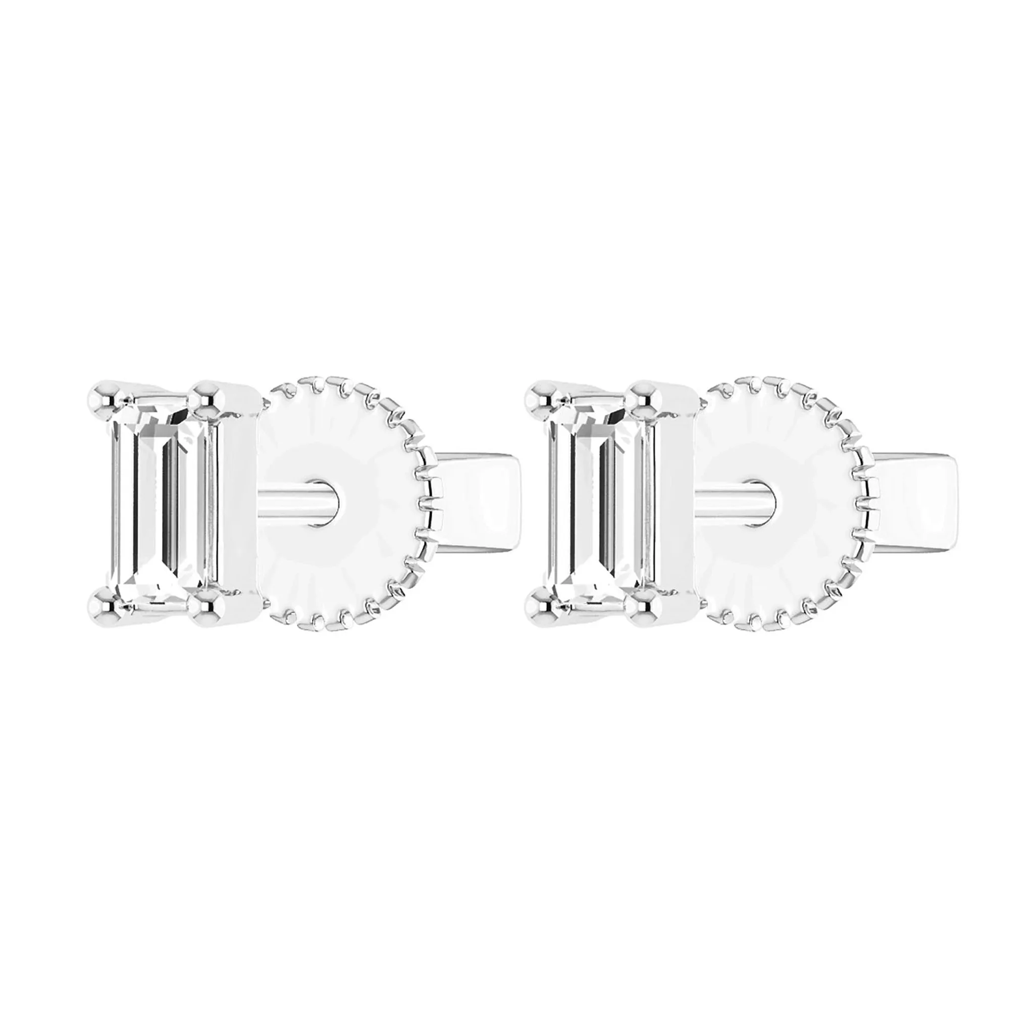 Baguette Diamond Solitaire Stud Earrings - in yellow gold (view 4 of 6)
